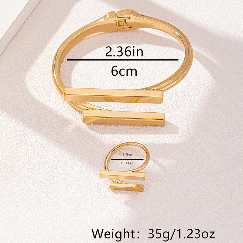 Gold Geometric Bracelet & Ring Set | Minimalist Bar Jewelry for Women
