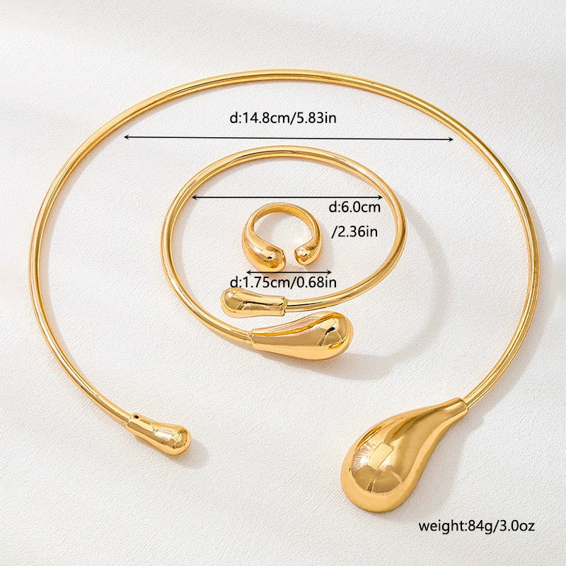 Molten Gold Jewelry Set | Statement Necklace, Bracelet & Ring for Women