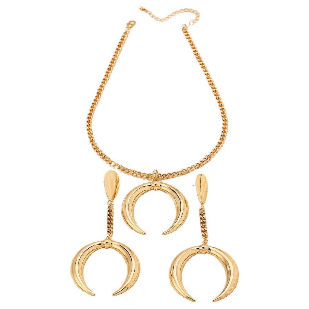 Gold Crescent Moon Necklace & Earring Set | Statement Jewelry for Women