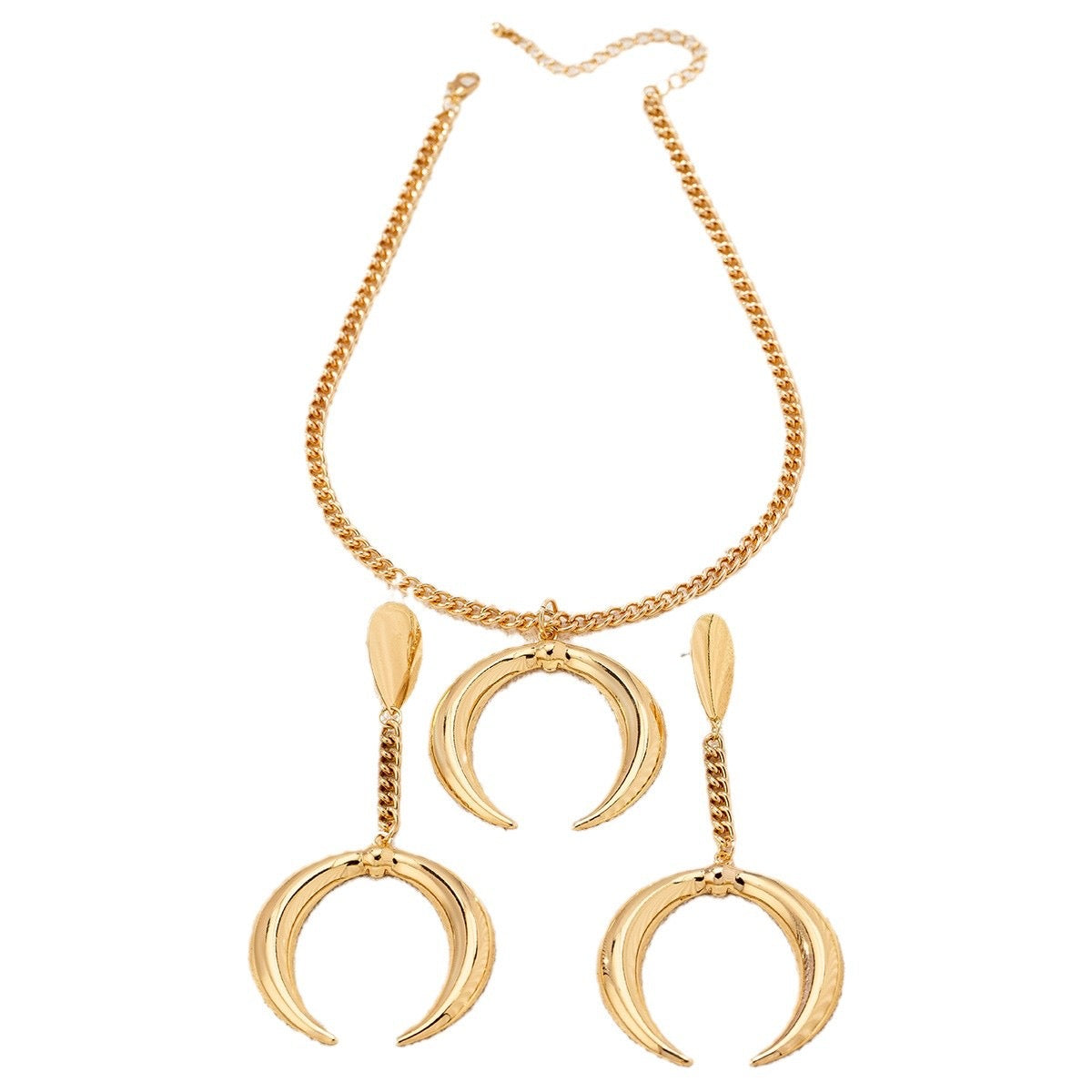 Gold Crescent Moon Necklace & Earring Set | Statement Jewelry for Women