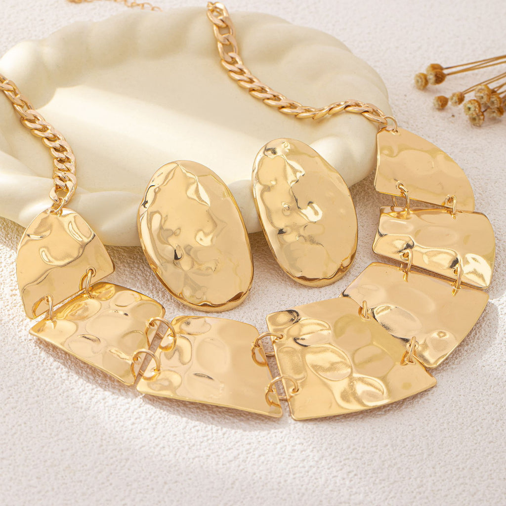 Gold Hammered Necklace & Earrings Set | Statement Fashion Jewelry for Women