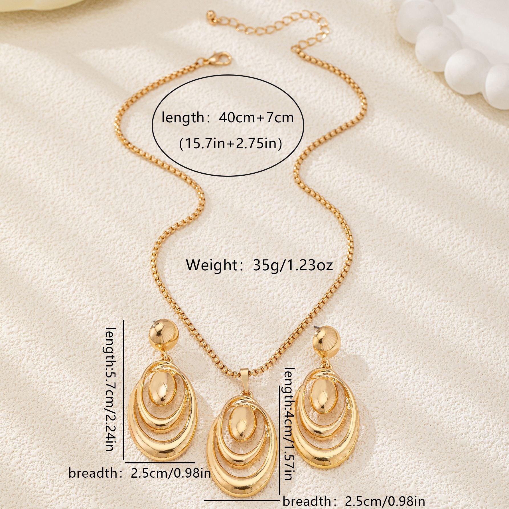 Gold Oval Layered Necklace & Earring Set | Statement Jewelry for Women