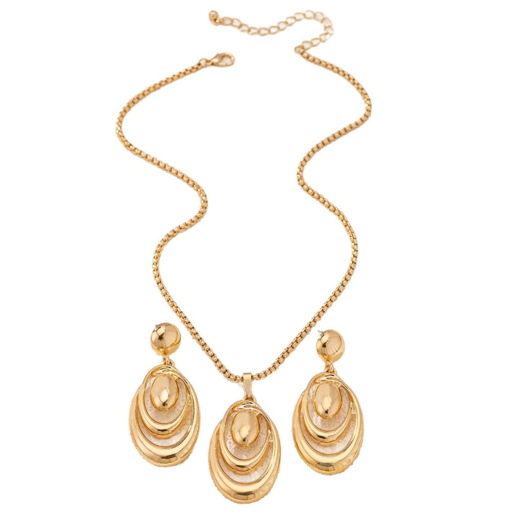 Gold Oval Layered Necklace & Earring Set | Statement Jewelry for Women
