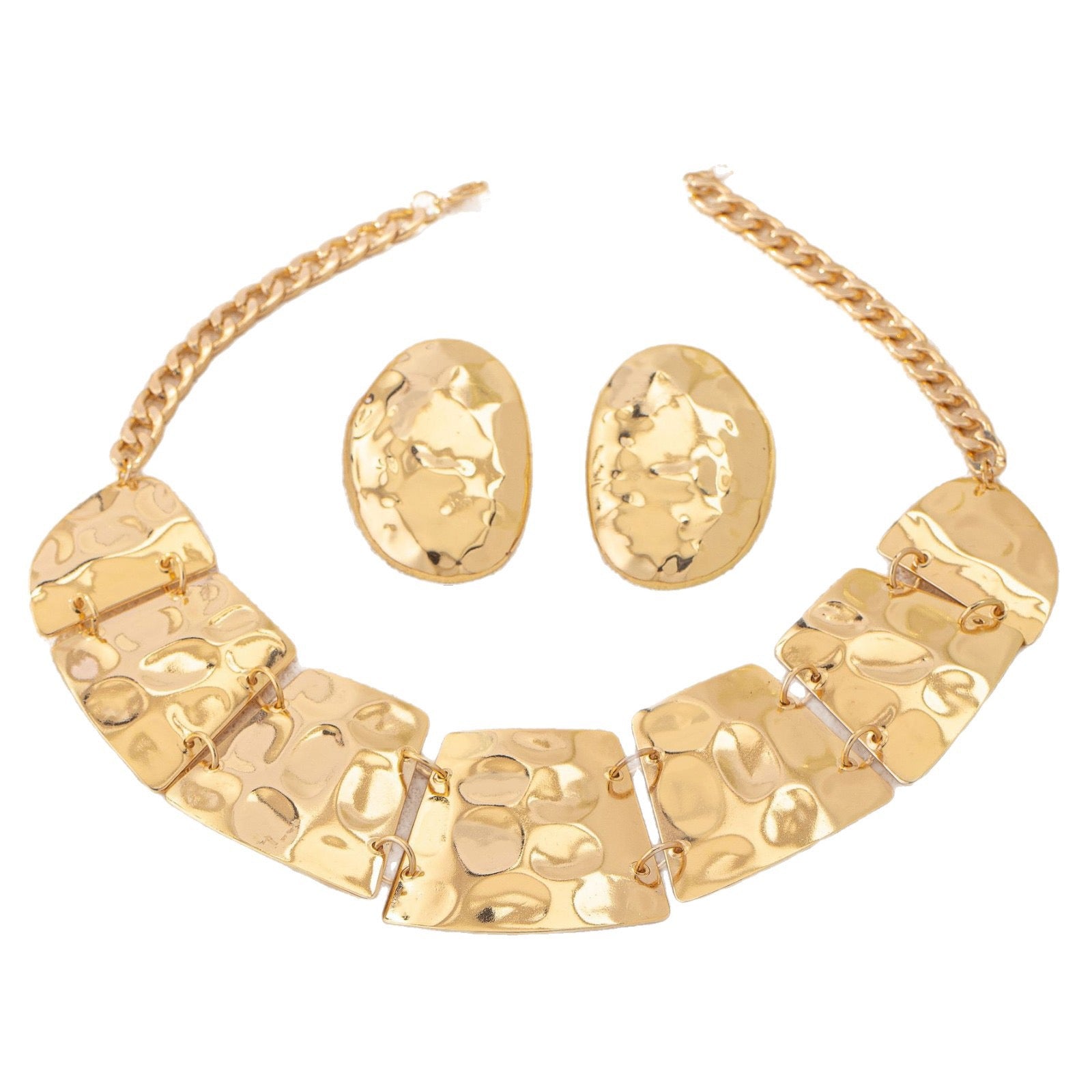 Gold Hammered Necklace & Earrings Set | Statement Fashion Jewelry for Women