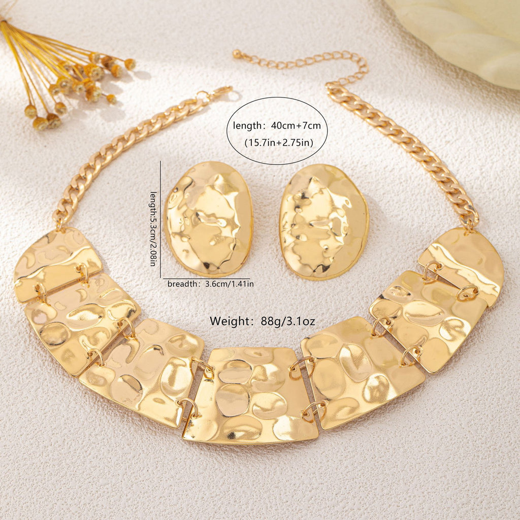 Gold Hammered Necklace & Earrings Set | Statement Fashion Jewelry for Women
