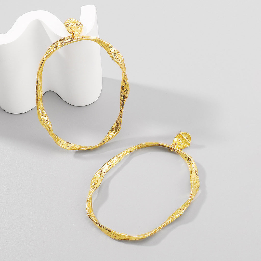 Textured Gold Oval Hoop Earrings