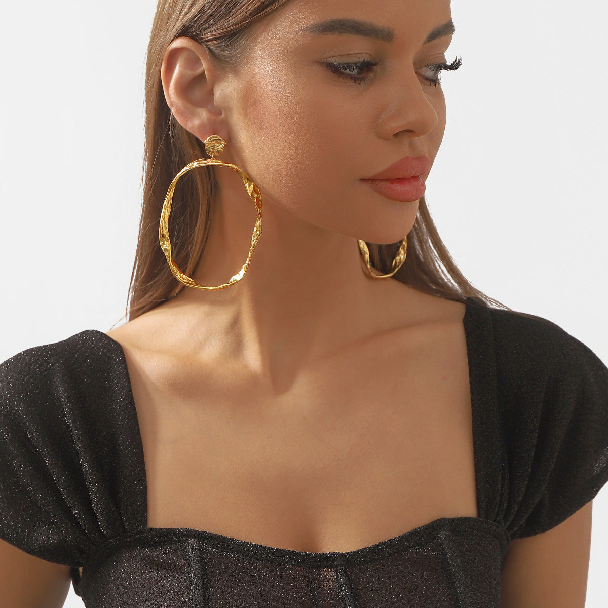Textured Gold Oval Hoop Earrings