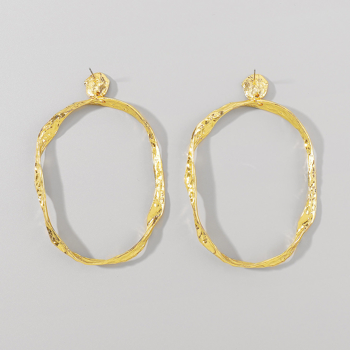 Textured Gold Oval Hoop Earrings