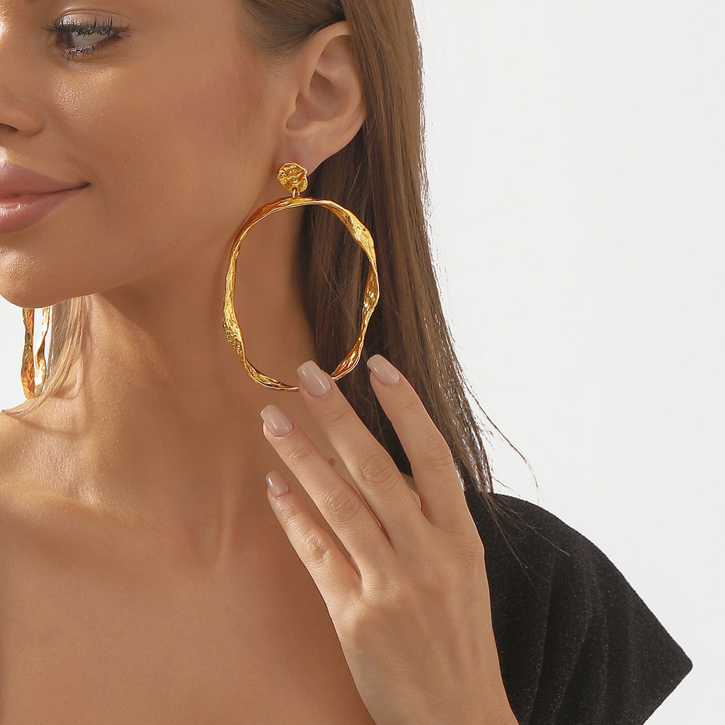 Textured Gold Oval Hoop Earrings